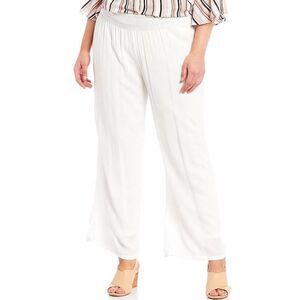I.N. Studio Off White Solid Crepon Pull-On Wide Leg Pants